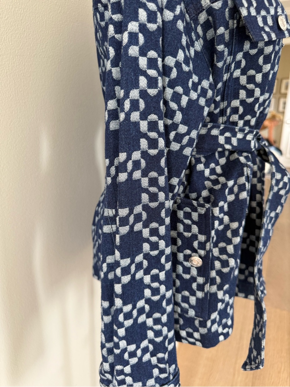 Jonathan Simkhai Navy Denim Geometric Belted Utility Jacket - Picture 2 of 3
